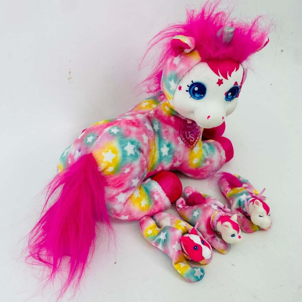 Unicorn Surprise Licorice Plush 3 Babies Pink Rainbow 14" Just Play Pink Rainbow - Picture 7 of 8